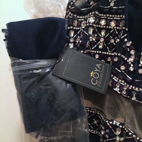 Coya Long Beaded Formal Blue Halter High Neck Keyhole Dress NWT $329 XS - Picture 13 of 14